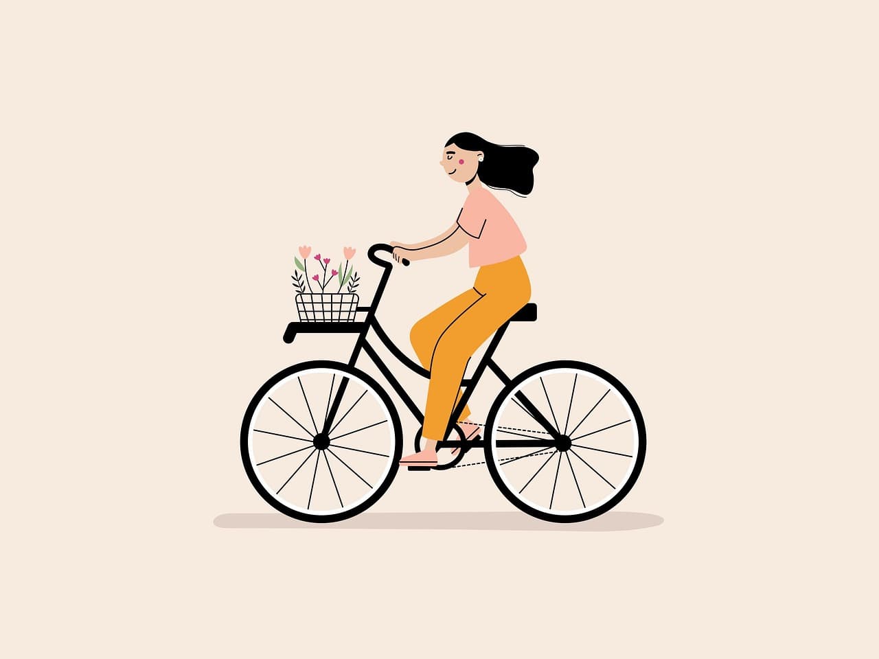 woman traveling by bicycle.