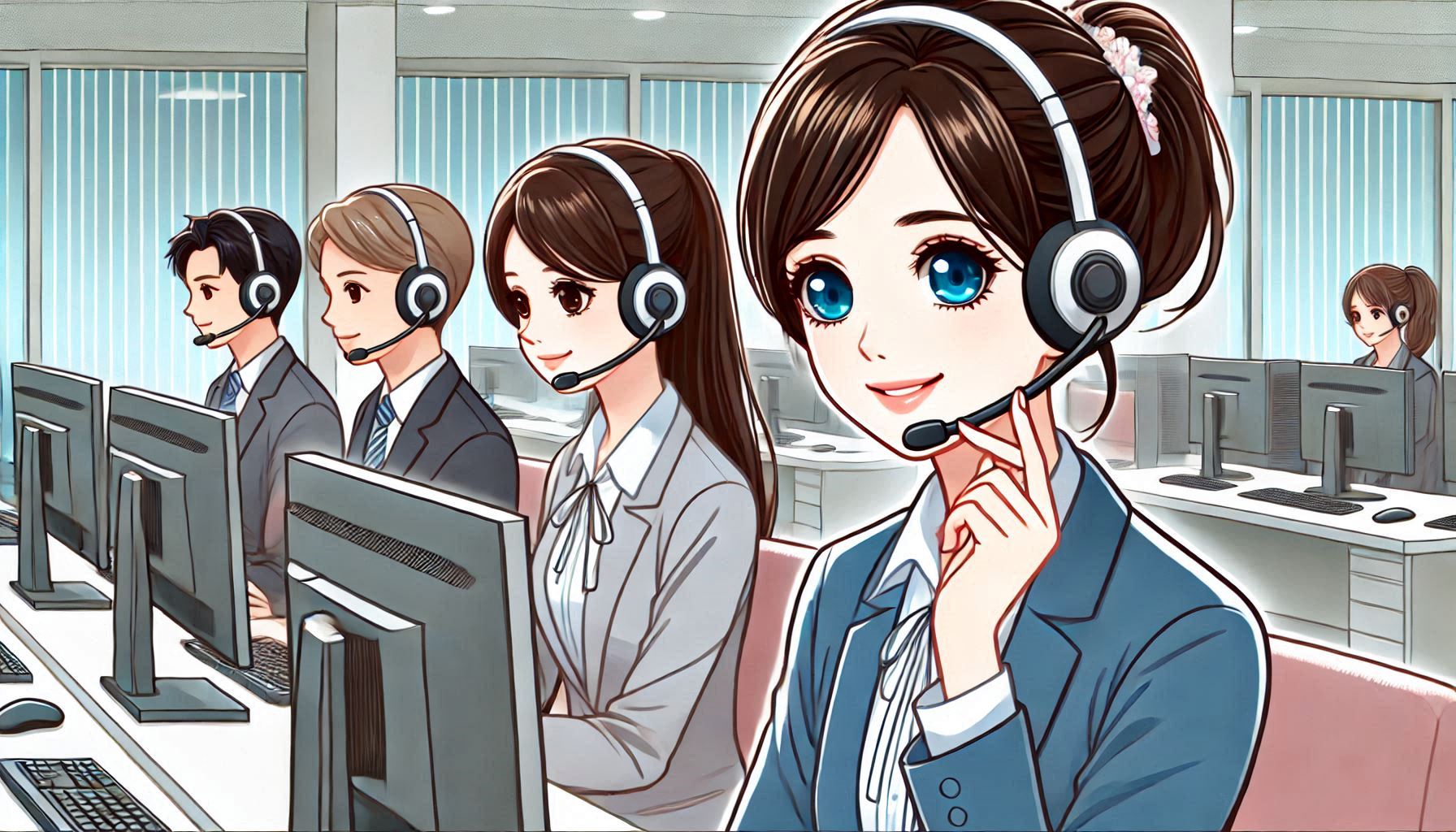 A group of people working in a call center